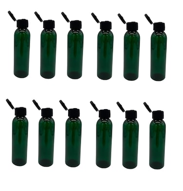 Natural Farms 4 oz Green Cosmo Plastic Bottles -12 Pack Empty Bottle Refillable - BPA Free - Essential Oils - Aromatherapy   Black Flip Top Snap Cap - Made in the USA