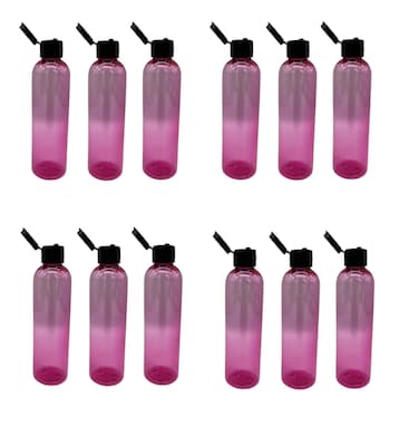 4 oz Pink Cosmo Plastic Bottles -12 Pack Empty Bottle Refillable - BPA Free - Essential Oils - Aromatherapy   Black Flip Top Snap Cap - Made in the USA - by Natural Farms