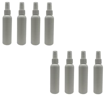Natural Farms 4 oz White Cosmo Plastic Bottles - 8 Pack Empty Bottle Refillable - BPA Free - Essential Oils - Aromatherapy   White Ribbed Fine Mist Pump Spray Caps- Made in the USA