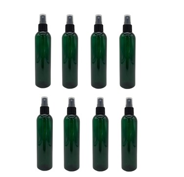 Natural Farms 8 oz Green Cosmo Plastic Spray Bottles -8 Pack Empty Spray Bottle Refillable - BPA Free - Essential Oils - Aromatherapy   Fine Mist Sprayers with Dust Caps - Made in the USA