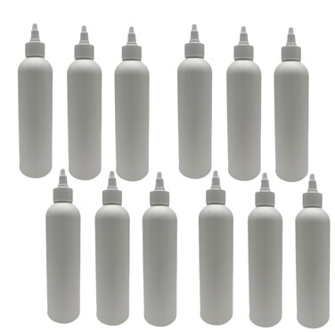 Natural Farms 8 oz White Cosmo Plastic Bottles -12 Pack Empty Bottle Refillable - BPA Free - Essential Oils - Aromatherapy   White Twist Top Caps - Made in the USA
