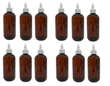 Natural Farms 8 oz Amber Boston Plastic Bottles -12 Pack Empty Bottle Refillable - BPA Free - Essential Oils - Aromatherapy   White Twist Top Caps - Made in the USA