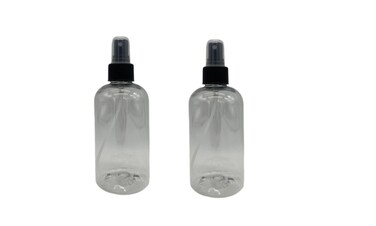 Natural Farms 8 oz Clear Boston BPA FREE Bottles - 2 Pack Empty Refillable Containers - Essential Oils Cleaning Products - Aromatherapy   Black Fine Mist Sprayers - Made in the USA
