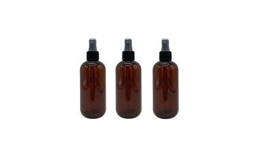 Natural Farms 8 oz Plastic Amber Boston BPA FREE Bottles - 3 Pack Empty Refillable Containers - Essential Oils Cleaning Products - Aromatherapy - Black Fine Mist Sprayers - Made in the USA