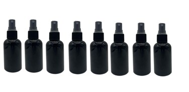 Natural Farms 2 oz Black Boston BPA FREE Bottles - 8 Pack Empty Refillable Containers - Essential Oils Cleaning Products - Aromatherapy   Black Fine Mist Sprayers - Made in the USA
