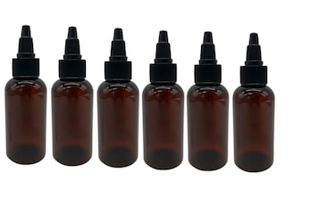 Natural Farms 2 oz Amber Boston BPA FREE - Boston Bottles - 6 Pack Empty Refillable Containers - Essential Oils - Hair   Black Twist Open/Close Cap - Made in the USA