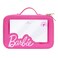 Impressions Vanity Barbie Travel Makeup Case for Girls, Waterproof Vinyl Clear Cosmetic Bag Organizer with Double Golden Zipper, Soft Top Handle, and Faux Leather