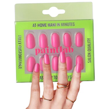 PaintLab Press-On Nails Manicure Kit, Signature Pink, 30-Piece Set, Long-Lasting Fake Nails with Glue, File, Prep Pad &amp; Cuticle Stick