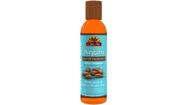 OKAY 100% Natural Argan Hot Oil Hair Treatment - Argan Oil for Hair, Hair Oil for Dry Damaged Frizzy Hair, Pure Oil for Men &amp; Women, Hair Growth Therapy Oil Blend with Jojoba - 6 oz (Pack of 1)