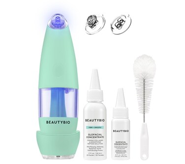BeautyBio GLOfacial Hydro-Infusion Deep Pore Cleansing + Blue LED Clarifying Set: Tool + Concentrate: Mint Green