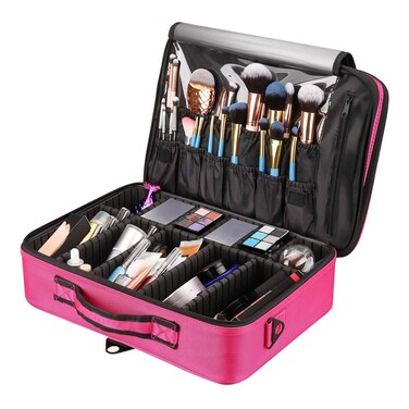 Royal Brands Travel Makeup Organizer Case, Hobby Organizer Professional Cosmetic Makeup Bag Organizer Accessories Case Tools (Medium (13.5x4x9), Pink)