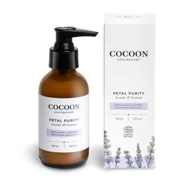 3.3 fl oz Petal Purity Exfoliating Cleanser, Ecocert Cosmos Natural   Gentle Exfoliating Face Cleanser For Dry/Normal Skin, Purify, Coconut Oil, Almond Oil, Lavender, Geranium