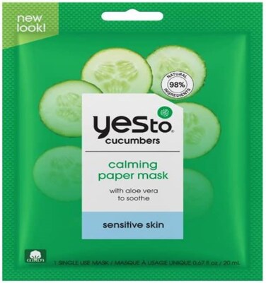 Yes To Cucumber Calming Paper Mask, Soothing Formula To Hydrate, Refresh, &amp; Calm Sensitive Skin, Deep Hydration, With Aloe Vera &amp; Antioxidant, Natural, Vegan &amp; Cruelty Free (Pack of 3)