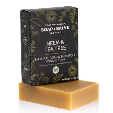 Chagrin Valley Soap &amp; Salve Neem &amp; Tea Tree Organic Soap &amp; Shampoo Bar &ndash; Soothe Dry, Itchy, Irritated Skin - Sulfate Free Shampoo For Body &amp; Hair Vegan Shampoo Natural, Large 5.6 oz Bar Shampoo