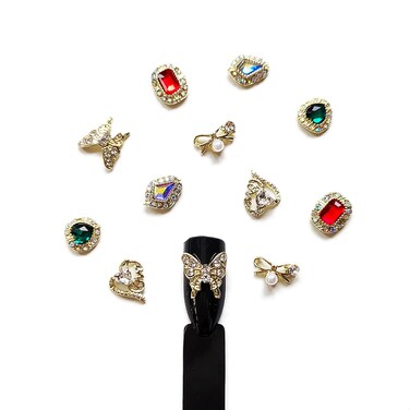 PUEEN 3D Nail Charms Wheel of 12pcs Resin &amp; Alloy Rhinestones Nail Art Decoration Bow Flower DIY for Nails &amp; Cell Phones (Style B) - BH001052