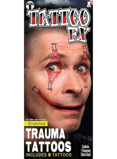 Realistic Stretched Skin Temporary Tattoos by Hollywood Makeup Artist Christien Tinsley - Extra Large Trauma FX for Halloween, Costume, and Movie Props