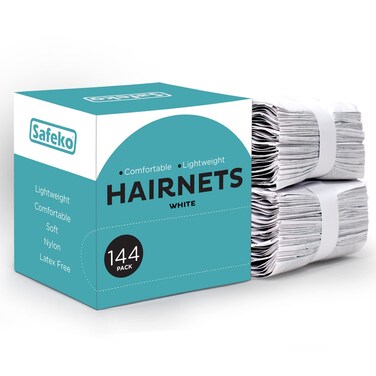 Hair Nets 144 PCS, Individually Wrapped, Lightweight Nylon Hairnets, Latex-Free   White, Large (24")