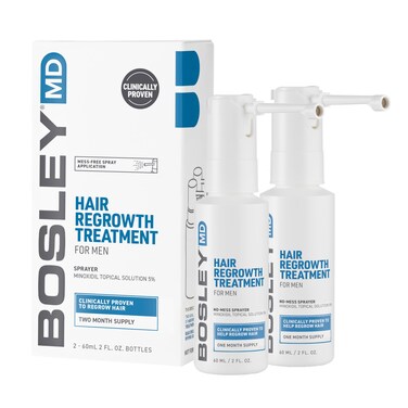 BosleyMD Minoxidil Spray, Extra Strength Thinning Treatment/Hairspray for Hair Loss and Hair Regrowth for Men and Women, Topical Solution, No Mess Sprayer, 2-Pack, 2-month Supply
