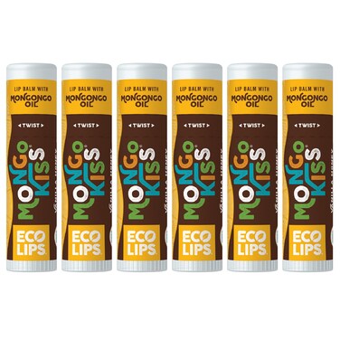 LIP BALM Mongo Kiss 6-Pack (6 tubes) Vanilla Honey by Eco Lips 100% Organic Beeswax &amp; Cocoa Butter Lip Care with Organic Mongongo Oil - Soothe &amp; Moisturize Dry and Cracked Lips - Made in USA