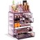 Sorbus Clear Cosmetic Makeup Organizer - Make Up &amp; Jewelry Storage, Case &amp; Display - Spacious Design - Great Holder for Dresser, Bathroom, Vanity &amp; Countertop (3 Large, 4 Small Drawers) [Purple]
