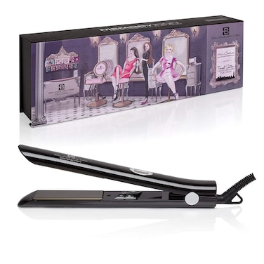 Brilliance New York - 1 Inch Diamond Titanium Flat Iron - 2 in 1 Hair Straightener and Curler - Anti-Static, Frizz-Free Ionic Plates - Auto Shut-Off Dual Voltage Flat Iron w/LCD Display