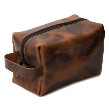 Main Street Forge Dopp Kit   Premium Full Grain Leather Toiletry Bag for Men   Made in USA   Travel Pack for Shaving Essentials &amp; Accessories   Compact, Lightweight Mens Bathroom &amp; Shower Case
