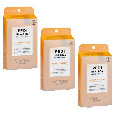 VOESH Pedi in a Box 4 Step Mango Delight - 3 Pack, Pedicure Set, at-Home Pedicure, DIY Pedi, Foot Treatment, Pedicure Supplies, Foot Spa, Foot Care
