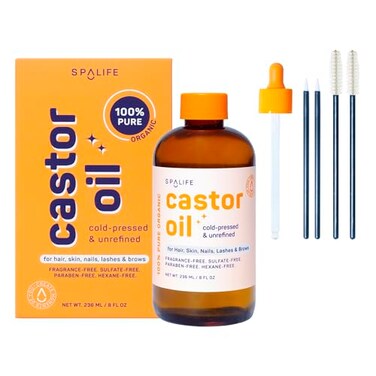 SpaLife Beauty Multi-Use Castor Oil 100% Pure For Hair, Skin, Nails, Lashes, &amp; Brows 8 FL OZ