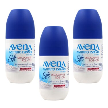 Avena Instituto Espa&ntilde;ol Deodorant Roll-On Soft, Extreme Softeness, Long-Lasting, Non-Alcohol, 3-pack Of 2.5 Fo each, 3 Bottles
