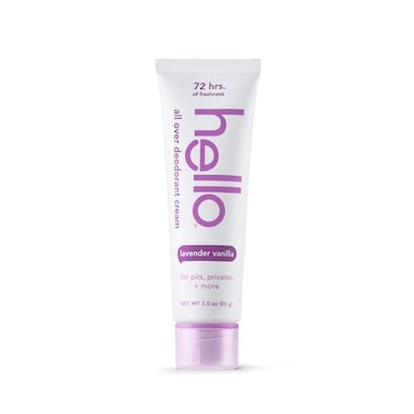 hello All Over Lavender Vanilla Whole Body Deodorant Cream, Aluminum Free Deodorant Cream for Pits, Privates + More, Offers 72 Hours of Freshness, Safe for Sensitive Skin, Vegan, 1 Pack, 3 Oz Tube