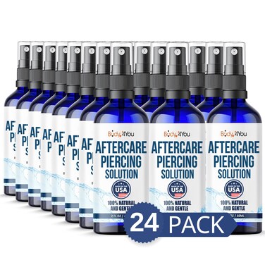 BodyJ4You Piercing Aftercare Spray - Saline Cleanser Natural Recovery Solution - Ear Gauges Nose Lip Belly Button - Wound Wash Keloid Treatment Bump Removal - Sea Salt Aloe Rosemary - Pack of 24