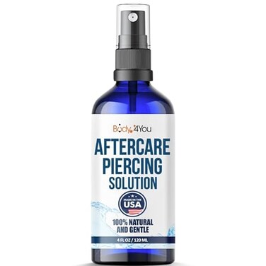 BodyJ4You Piercing Aftercare Spray - Saline Natural Recovery Formula - Tea Tree Sea Salt Aloe Rosemary - Ear Piercing Kit Gauges Navel - Wound Care Keloid Bump Removal - Fine Mist 4 Fl Oz