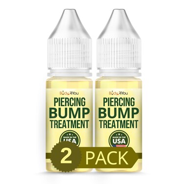 BodyJ4You Piercing Keloid Bump Removal - Natural Oil Piercing Bump Treatment - Nose Septum Belly Ear Cleaner Soothing Skin Recovery Solution - Safe Care New Piercing Reduce Scars - 2 x 0.33 Fl Oz