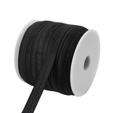 Teemico 50 Yards Black Elastic Foldover Ribbon Stretch Fold Over FOE Elastics for Hair Ties Headbands Making (5/8 inch Width)