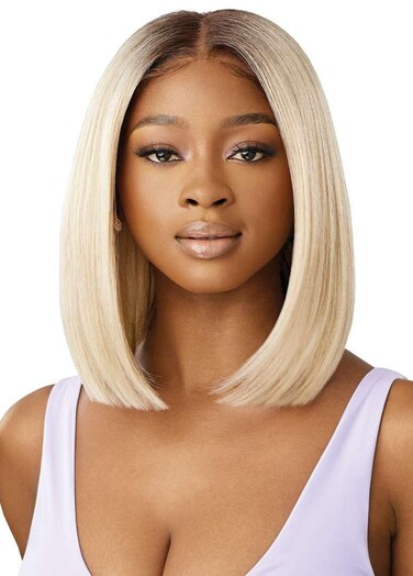 Outre Airtied 100% Fully Hand-Tied Wig - Human Hair Blend - Natural Yaki 12" (OFF BLACK 1B)