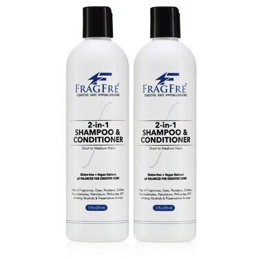 2 in 1 Shampoo and Conditioner 12 oz (2-Pack Gift Set) - Fragrance Free Conditioning Shampoo for Short to Medium Hairs - Color Safe - Sulfate Free Cleansing Conditioner for Sensitive Skin