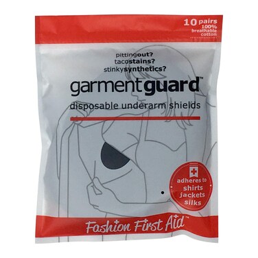 Garment Guard: The Original Disposable Adhesive COTTON Underarm Sweat Pads, Unisex to Prevent Armpit Stain (10 pairs, Black)