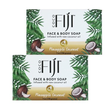 Coco Fiji Soap Bar for Face and Body Infused With Organic Coconut Oil, Pineapple Coconut Essential Oil, Natural Soap for Moisturizing &amp; Pore Purifying Skin, 7 oz, Pack Of 2 