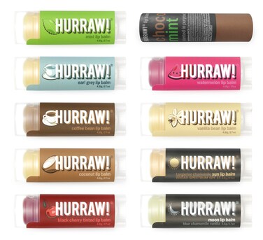 Hurraw! Lip Balms: Staff Favorites, 10 Balms Bundle Pack &ndash; Mint, Early Grey, Coffee Bean, Coconut, Black Cherry (Tinted), Chocolate Mint, Watermelon, Vanilla Bean, Sun (SPF15), Moon. Made in USA.