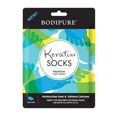 Bodipure Premium Foot Mask Keratin Socks, At Home Spa Moisturizer Socks for Dry Cracked Feet, Callus &amp; Heel Softening Easy-to-Use Pedicure Foot Repair Chemical-free Feet Treatment 1 Pair