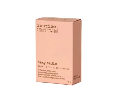 Routine Sexy Sadie 130g Natural Bar Soap. Ylang Ylang, Sweet Orange, Vanilla &amp; Cinnamon. Botanical   Handcrafted   No Synthetic Fragrance   Pure Botanic Oil Scent Blends