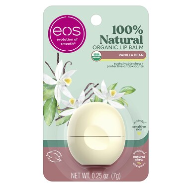 eos 100% Natural &amp; Organic Lip Balm Sphere- Vanilla Bean, All-day Moisture, Dermatologist Recommended for Sensitive Skin, Lip Care Products, 0.25 oz