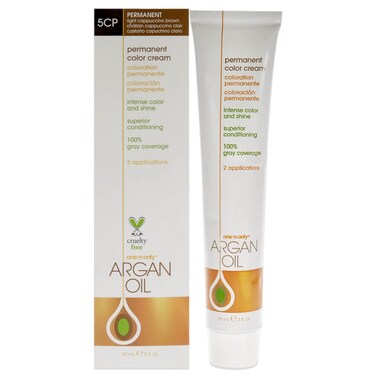 One N' Only Permanent Hair Color - Permanent Hair Dye Made with Argan Oil - Delivers Rich, Accurate Tones with Gray Coverage - Improves Moisture &amp; Elasticity - 5CP Light Cappuccino Brown (3 oz)