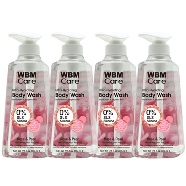 WBM Care Body Wash, For All the Skin Types, Formulated with Rose &amp; Pearl, Deep Moisturizing with Himalayan Pink Salt, Shower Gel, 17.5 fl oz/Each - Pack of 4