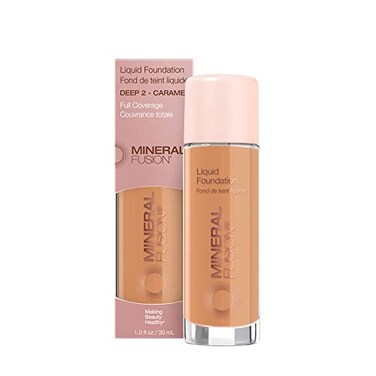 Mineral Fusion Full Coverage Foundation, Liquid Foundation - Deep 2- Tan Complexion w/Golden Undertones, Lightweight Matte Finish, Up to 12 Hr Hydration, Hypoallergenic &amp; Vegan, 1 fl. oz