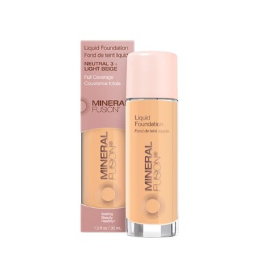 Mineral Fusion Full Coverage Foundation, Liquid Foundation - Neutral 3- Medium Complexion w/Neutral Undertones, Lightweight Matte Finish, Up to 12 Hr Hydration, Hypoallergenic &amp; Vegan, 1 fl. oz