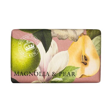 The English Soap Company, Royal Botanical Gardens Kew Wrapped Soap Bar, Luxury Pear Shea Butter Soap Bar, Moisturising Soap Bar for Face &amp; Body, Magnolia &amp; Pear Scent 0.53 lbs
