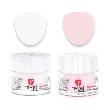 Revel Nail Dip Powder - Sheer Pink and French Powder Dip Nail Polish, Chip Resistant Dip Nail Powder with Vitamin E and Calcium, DIY Manicure, Erica &amp; Veronica