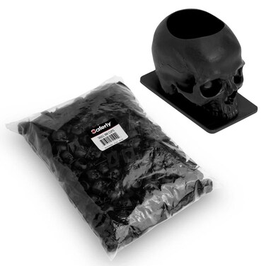 Skull Tattoo Ink Caps Cups for Tattooing, Disposable Pigment Holder with Base, Microblading Permanent Makeup Tattoo Supplies, Size #16 Large, Bag of 200, Black