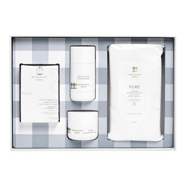 Beekman 1802 Pure Goat Milk 4-Piece Bodycare Gift Set - Includes Body Bar Soap (9 oz), Mini Whipped Body Cream, Facial Cleansing Wipes (30 ct) &amp; Milk Stick Natural Deodorant (2.5 oz)